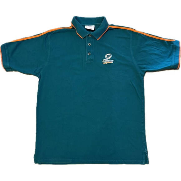 NFL Other - VTG NFL Miami Dolphins Polo Shirt Mens Large Teal Orange Stripe Embroidered Logo